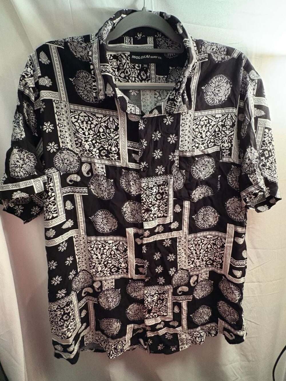 Molokai Surf Co. Black and White Paisley Short Sleeve Button Up
